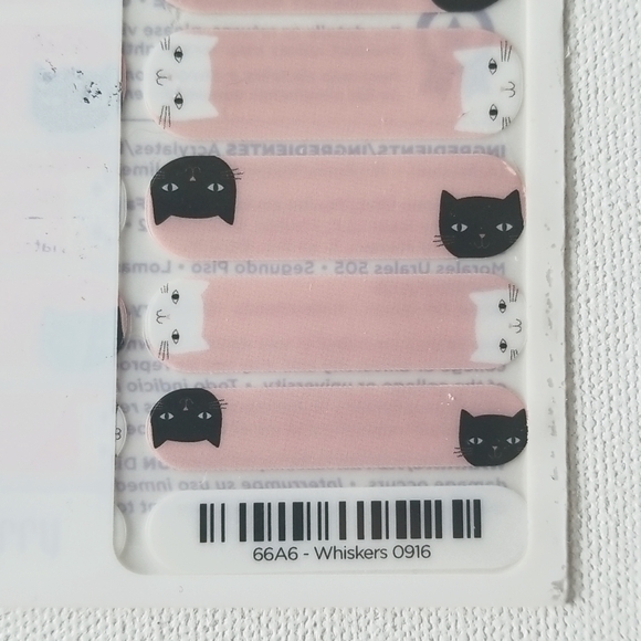 Jamberry Whiskers Light Pink with Black and White Cats Vinyl Nail Wraps - Picture 2 of 4